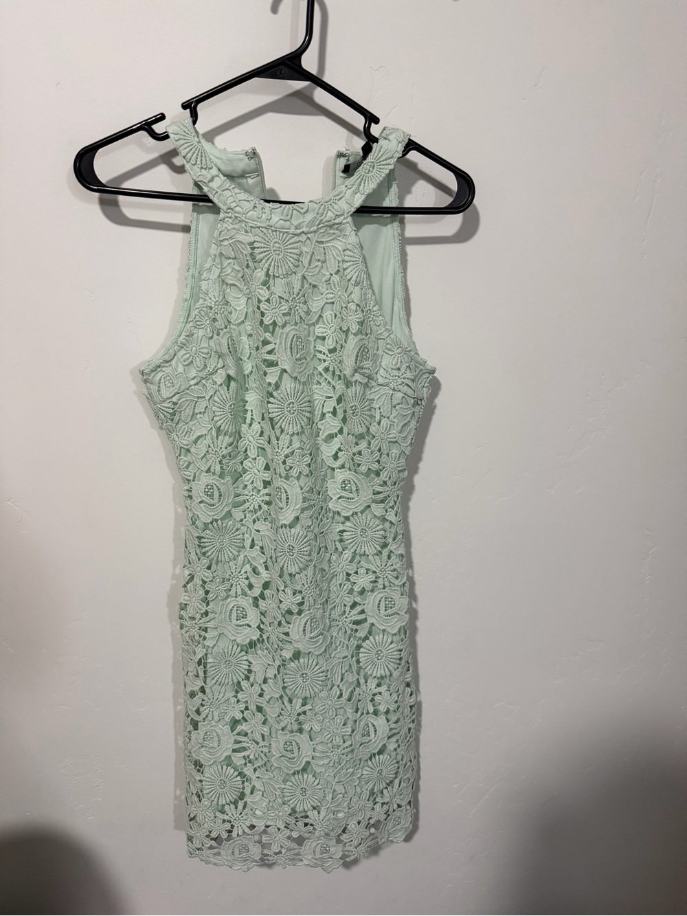 Lulu's Mint Green Crochet Halter Mini Dress